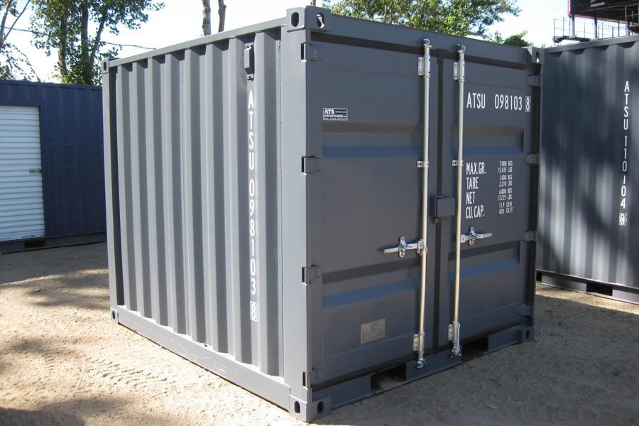 Neuer grauer 10-Fuß-High-Cube-Seecontainer – Außenansicht